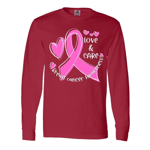 Inktastic Love, Care, Cure Breast Cancer Awareness Pink Ribbon Long Sleeve T-Shirt