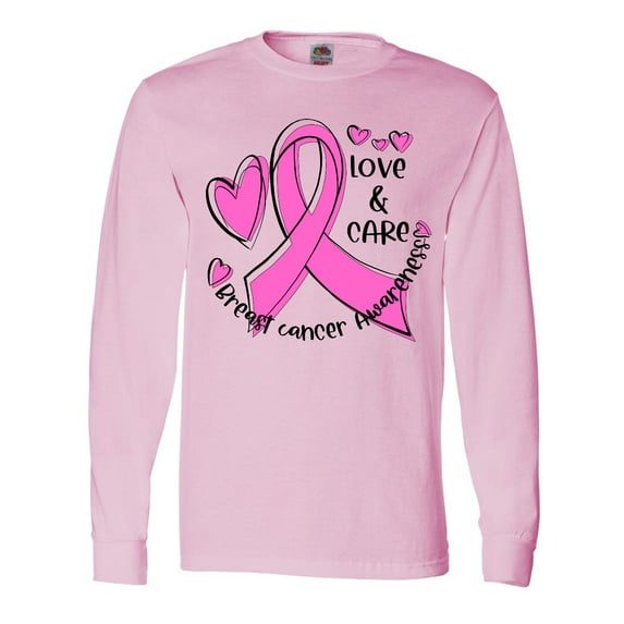Inktastic Love, Care, Cure Breast Cancer Awareness Pink Ribbon Long Sleeve T-Shirt