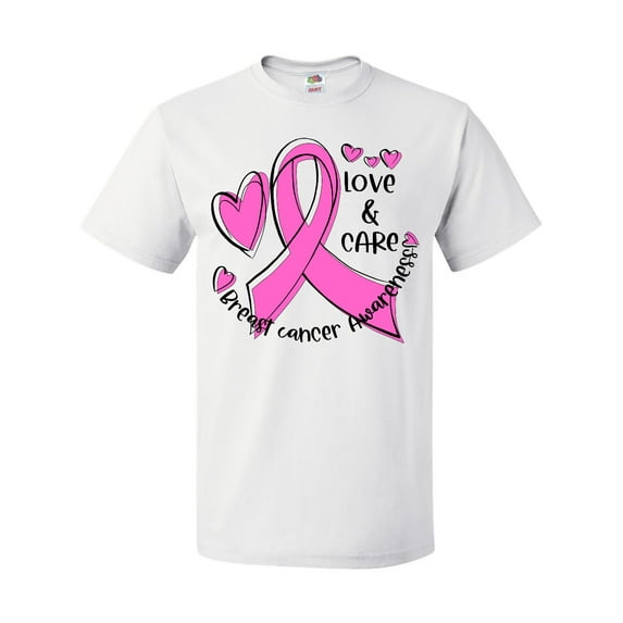 Inktastic Love, Care, Cure Breast Cancer Awareness Pink Ribbon T-Shirt