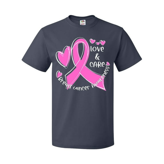 Inktastic Love, Care, Cure Breast Cancer Awareness Pink Ribbon T-Shirt