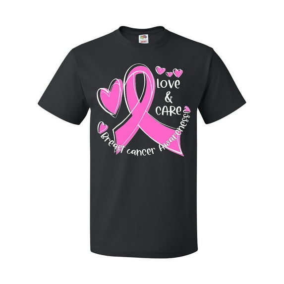 Inktastic Love, Care, Cure Breast Cancer Awareness Pink Ribbon T-Shirt
