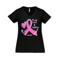 thumbnail image 1 of Inktastic Love, Care, Cure Breast Cancer Awareness Pink Ribbon Women's Plus Size V-Neck T-Shirt, 1 of 5