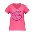 thumbnail image 1 of Inktastic Love, Care, Cure Breast Cancer Awareness Pink Ribbon Women's Plus Size V-Neck T-Shirt, 1 of 4