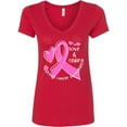 thumbnail image 1 of Inktastic Love, Care, Cure Breast Cancer Awareness Pink Ribbon Women's V-Neck T-Shirt, 1 of 5