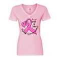 thumbnail image 1 of Inktastic Love, Care, Cure Breast Cancer Awareness Pink Ribbon Women's V-Neck T-Shirt, 1 of 5