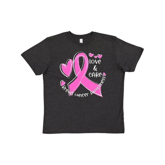 Inktastic Love, Care, Cure Breast Cancer Awareness Pink Ribbon Youth T-Shirt