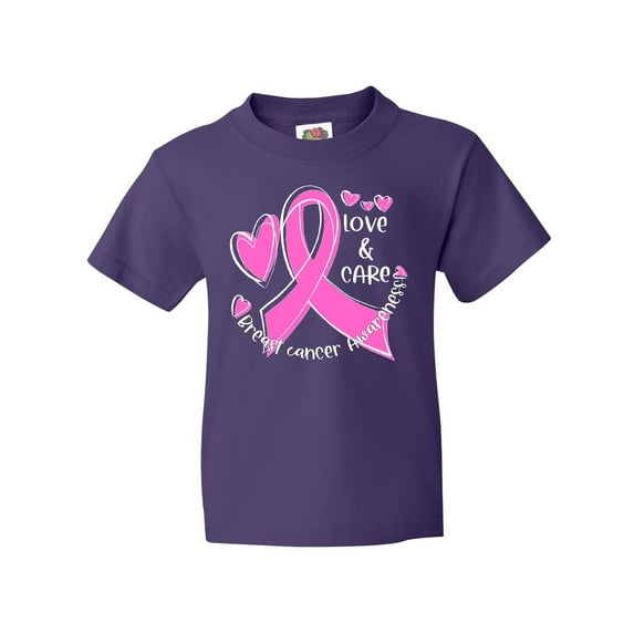 Inktastic Love, Care, Cure Breast Cancer Awareness Pink Ribbon Youth T-Shirt