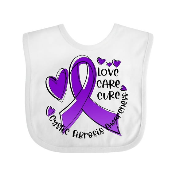 Inktastic Love, Care, Cure Cystic Fibrosis Awareness Purple Ribbon Boys or Girls Baby Bib