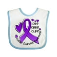 thumbnail image 1 of Inktastic Love, Care, Cure Cystic Fibrosis Awareness Purple Ribbon Boys or Girls Baby Bib, 1 of 4