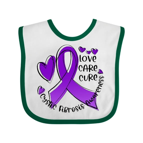 Inktastic Love, Care, Cure Cystic Fibrosis Awareness Purple Ribbon Boys or Girls Baby Bib