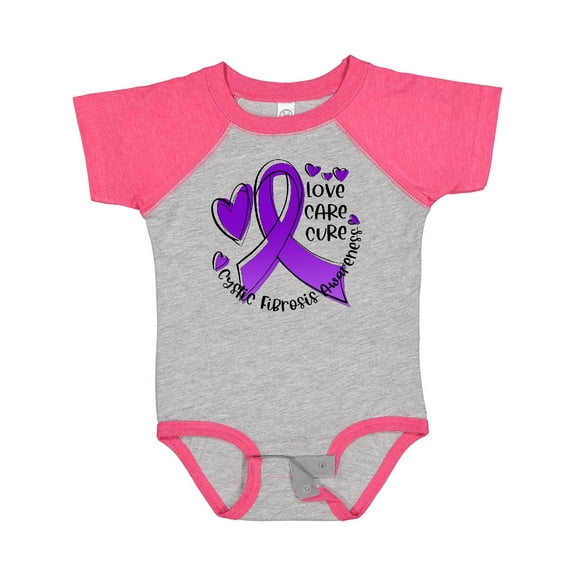 Inktastic Love, Care, Cure Cystic Fibrosis Awareness Purple Ribbon Boys or Girls Baby Bodysuit