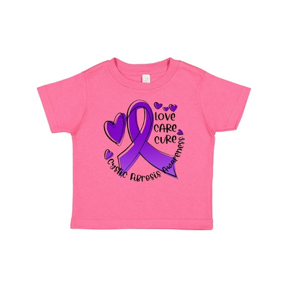 Inktastic Love, Care, Cure Cystic Fibrosis Awareness Purple Ribbon Boys or Girls Baby T-Shirt