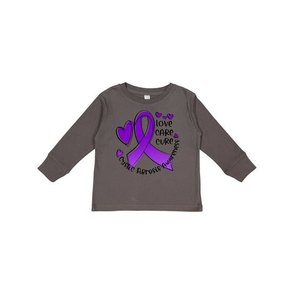 Inktastic Love, Care, Cure Cystic Fibrosis Awareness Purple Ribbon Boys or Girls Long Sleeve Toddler T-Shirt