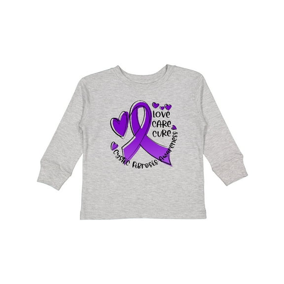 Inktastic Love, Care, Cure Cystic Fibrosis Awareness Purple Ribbon Boys or Girls Long Sleeve Toddler T-Shirt
