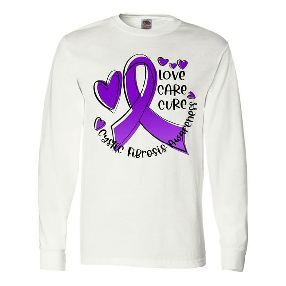 Inktastic Love, Care, Cure Cystic Fibrosis Awareness Purple Ribbon Long Sleeve T-Shirt