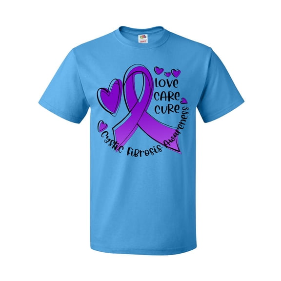 Inktastic Love, Care, Cure Cystic Fibrosis Awareness Purple Ribbon T-Shirt