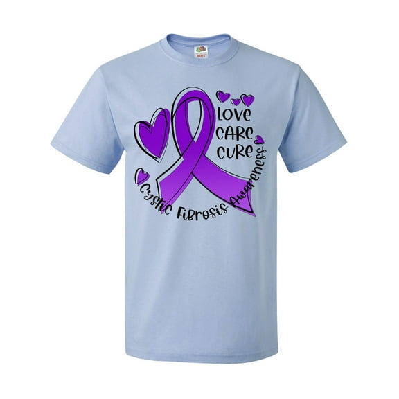 Inktastic Love, Care, Cure Cystic Fibrosis Awareness Purple Ribbon T-Shirt