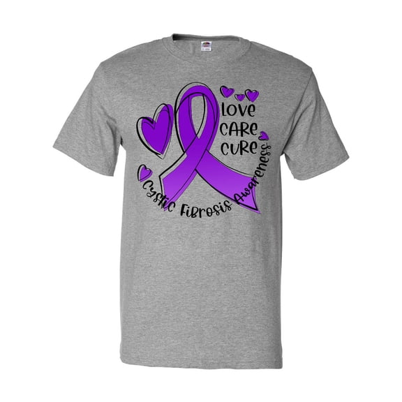 Inktastic Love, Care, Cure Cystic Fibrosis Awareness Purple Ribbon T-Shirt