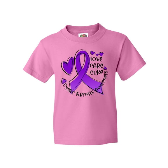 Inktastic Love, Care, Cure Cystic Fibrosis Awareness Purple Ribbon Youth T-Shirt