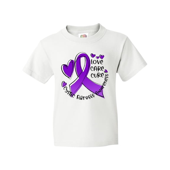Inktastic Love, Care, Cure Cystic Fibrosis Awareness Purple Ribbon Youth T-Shirt