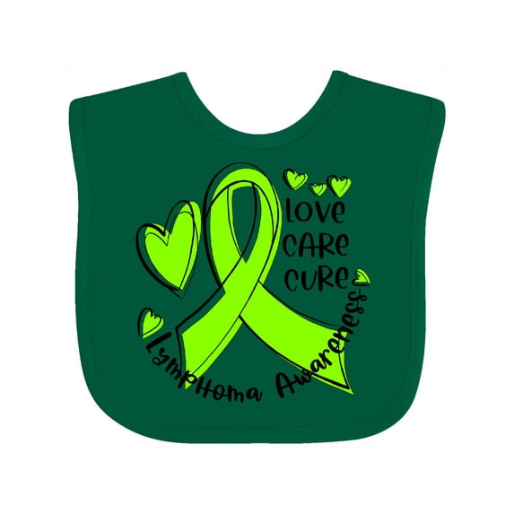 Inktastic Love, Care, Cure Lymphoma Awareness Lime Green Ribbon Hearts Boys or Girls Baby Bib