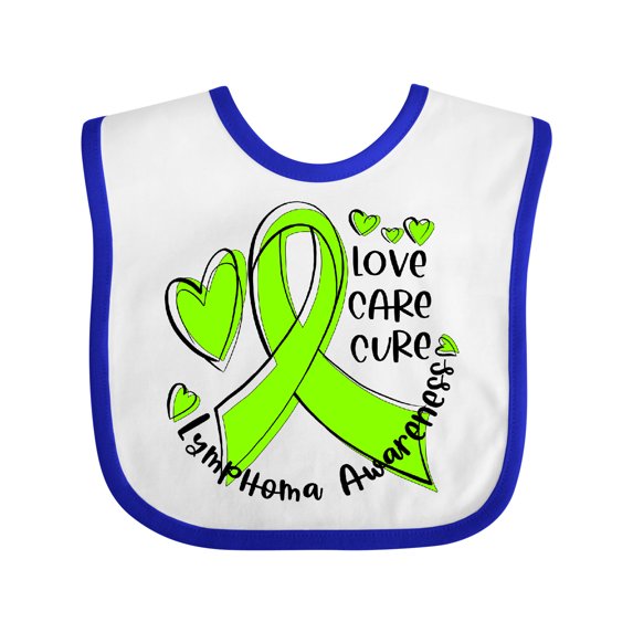 Inktastic Love, Care, Cure Lymphoma Awareness Lime Green Ribbon Hearts Boys or Girls Baby Bib