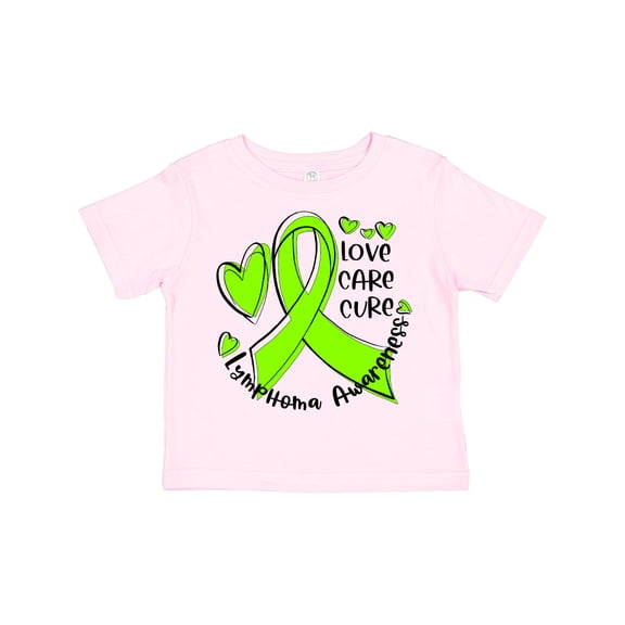 Inktastic Love, Care, Cure Lymphoma Awareness Lime Green Ribbon Hearts Boys or Girls Toddler T-Shirt