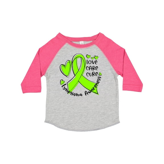 Inktastic Love, Care, Cure Lymphoma Awareness Lime Green Ribbon Hearts Boys or Girls Toddler T-Shirt