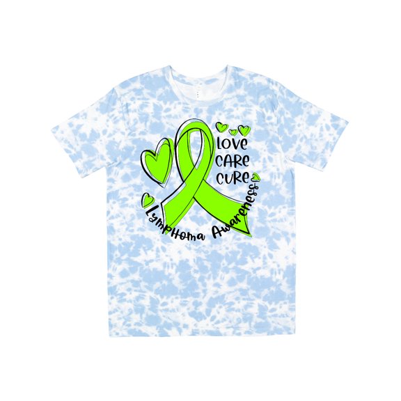 Inktastic Love, Care, Cure Lymphoma Awareness Lime Green Ribbon Hearts T-Shirt