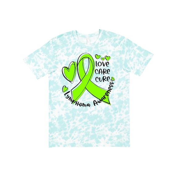 Inktastic Love, Care, Cure Lymphoma Awareness Lime Green Ribbon Hearts T-Shirt