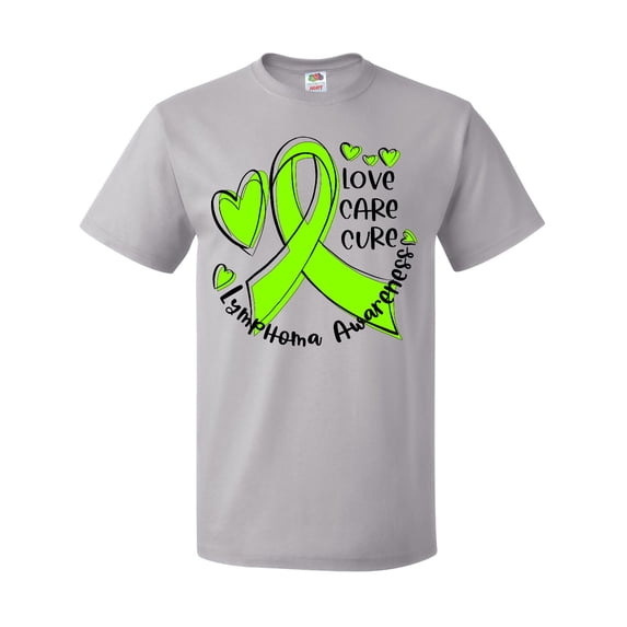 Inktastic Love, Care, Cure Lymphoma Awareness Lime Green Ribbon Hearts T-Shirt