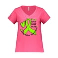 thumbnail image 1 of Inktastic Love, Care, Cure Lymphoma Awareness Lime Green Ribbon Hearts Women's Plus Size V-Neck T-Shirt, 1 of 4