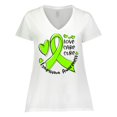 thumbnail image 1 of Inktastic Love, Care, Cure Lymphoma Awareness Lime Green Ribbon Hearts Women's Plus Size V-Neck T-Shirt, 1 of 5