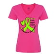 thumbnail image 1 of Inktastic Love, Care, Cure Lymphoma Awareness Lime Green Ribbon Hearts Women's V-Neck T-Shirt, 1 of 5
