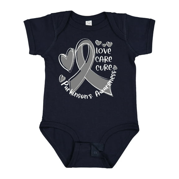 Inktastic Love, Care, Cure Parkinson's Awareness with Gray Ribbon Boys or Girls Baby Bodysuit