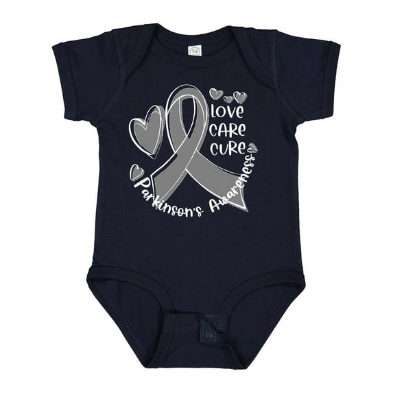 Inktastic Love, Care, Cure Parkinson's Awareness with Gray Ribbon Boys or Girls Baby Bodysuit