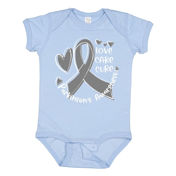 Inktastic Love, Care, Cure Parkinson's Awareness with Gray Ribbon Boys or Girls Baby Bodysuit