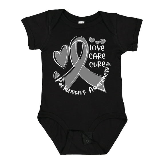 Inktastic Love, Care, Cure Parkinson's Awareness with Gray Ribbon Boys or Girls Baby Bodysuit