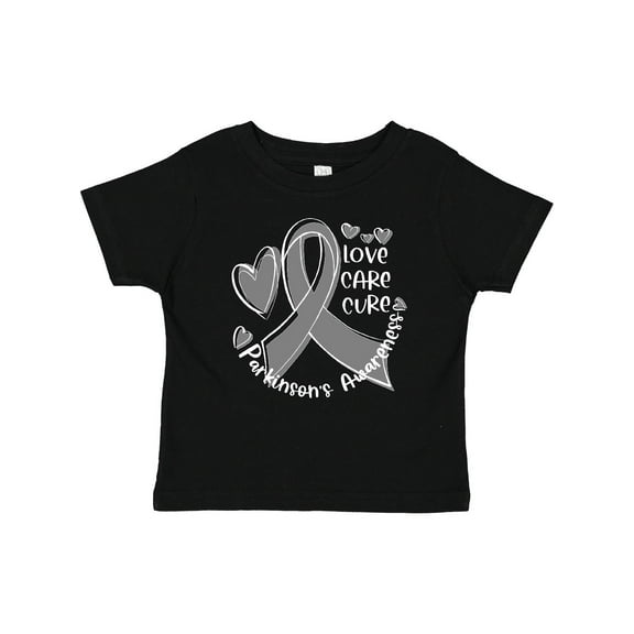 Inktastic Love, Care, Cure Parkinson's Awareness with Gray Ribbon Boys or Girls Baby T-Shirt