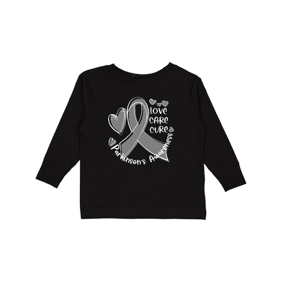 Inktastic Love, Care, Cure Parkinson's Awareness with Gray Ribbon Boys or Girls Long Sleeve Toddler T-Shirt
