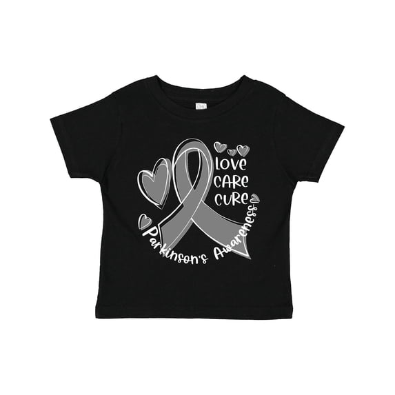 Inktastic Love, Care, Cure Parkinson's Awareness with Gray Ribbon Boys or Girls Toddler T-Shirt