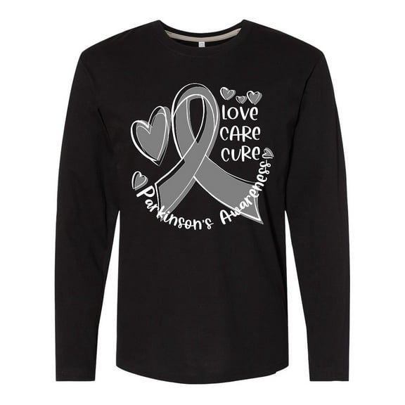 Inktastic Love, Care, Cure Parkinson's Awareness with Gray Ribbon Long Sleeve T-Shirt