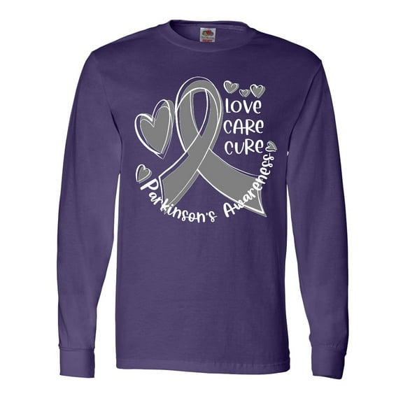 Inktastic Love, Care, Cure Parkinson's Awareness with Gray Ribbon Long Sleeve T-Shirt