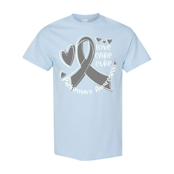 Inktastic Love, Care, Cure Parkinson's Awareness with Gray Ribbon T-Shirt