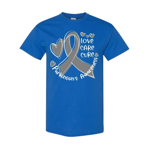 Inktastic Love, Care, Cure Parkinson's Awareness with Gray Ribbon T-Shirt
