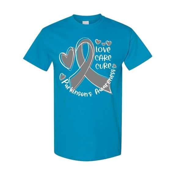 Inktastic Love, Care, Cure Parkinson's Awareness with Gray Ribbon T-Shirt