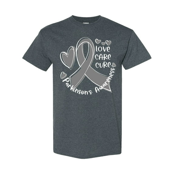 Inktastic Love, Care, Cure Parkinson's Awareness with Gray Ribbon T-Shirt