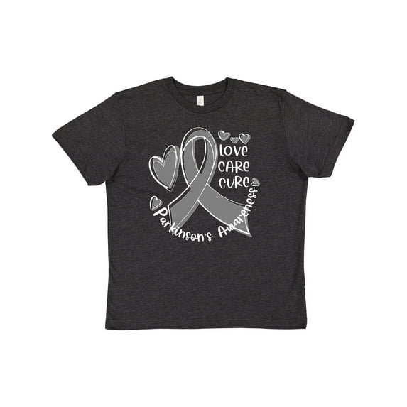 Inktastic Love, Care, Cure Parkinson's Awareness with Gray Ribbon Youth T-Shirt