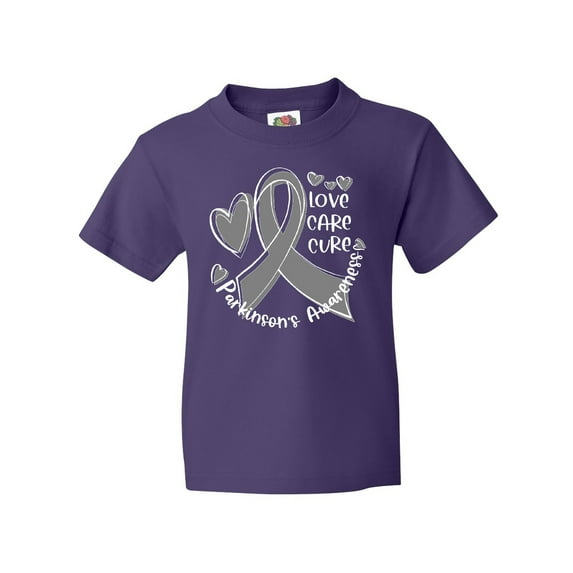 Inktastic Love, Care, Cure Parkinson's Awareness with Gray Ribbon Youth T-Shirt