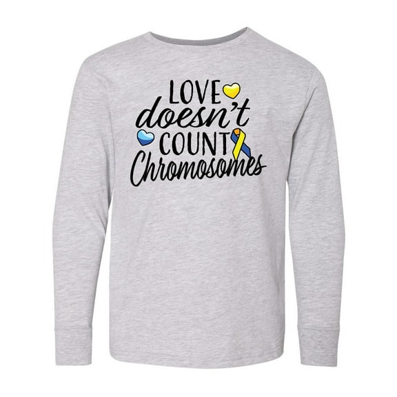 Inktastic Love Doesnt Count Chromosomes with Yellow and Blue Ribbon Long Sleeve Youth T-Shirt